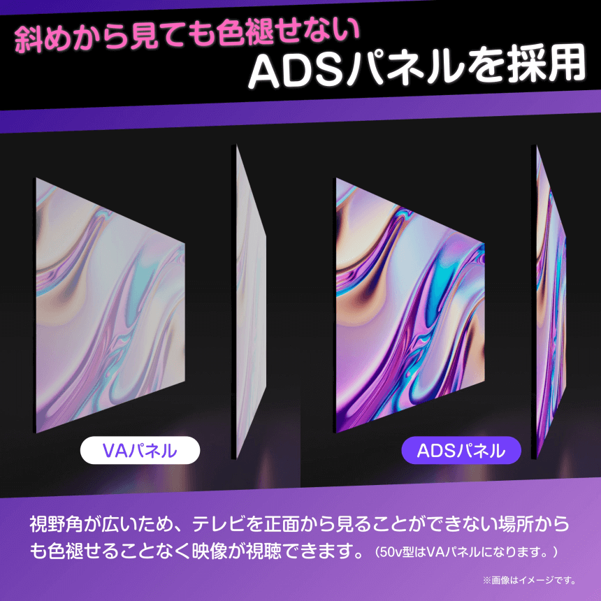 斜めから見ても色褪せない ADSパネルを採用