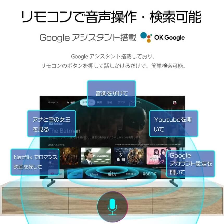 リモコンで音声操作・検索可能