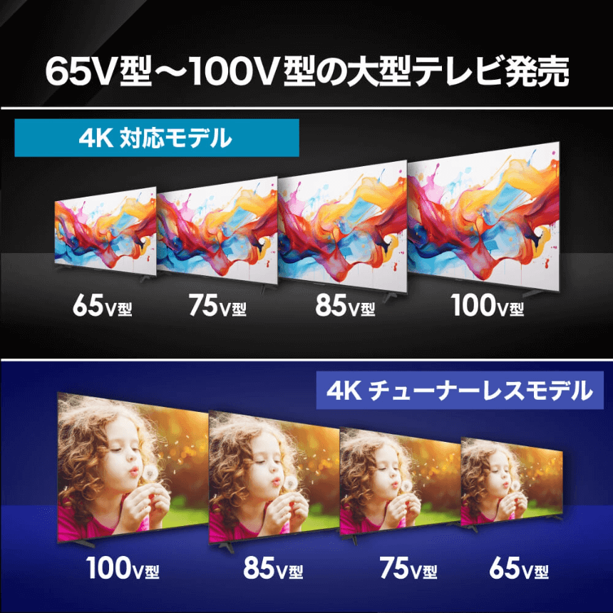 65V型～100型の大型テレビ発売