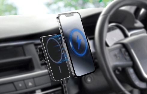 車載用マグネット対応 ワイヤレス充電スマホホルダー GRFD-SMSTX16BK 使用イメージ