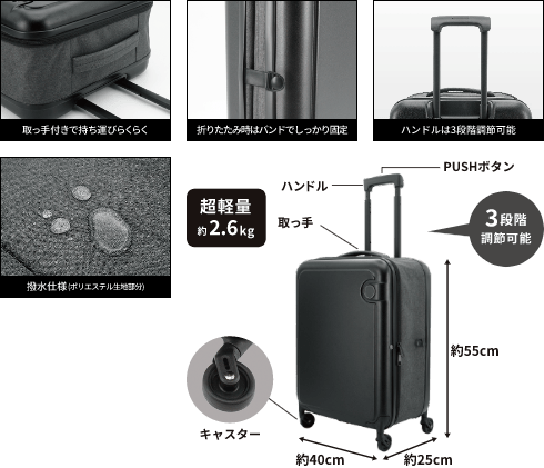 折り畳みスーツケース 各色 GRFD-MS-256534L 製品情報1