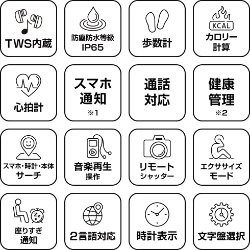 スマートウォッチ×完全ワイヤレスイヤホン GH-SMWGB-BK 製品特徴