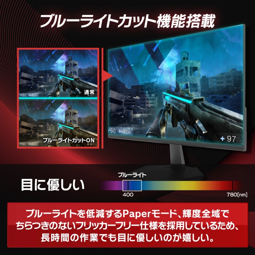ブルーライトカット機能搭載