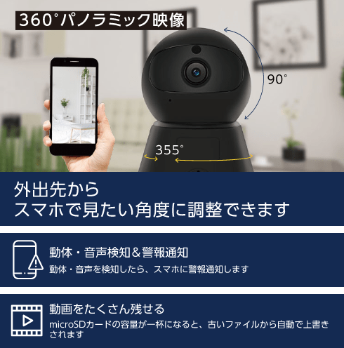 WIFI接続　どこでも防犯カメラ FG-SCAM03-G-BK 製品情報1