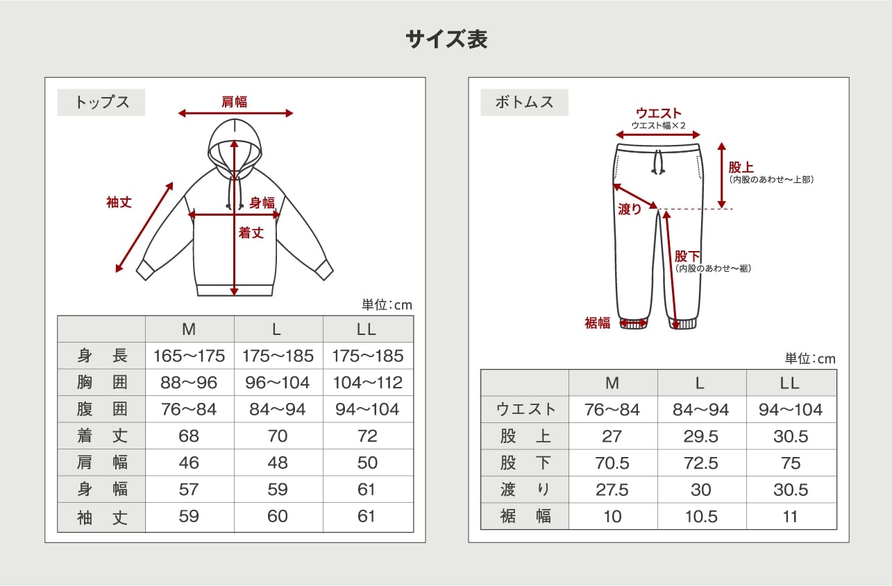 画像：サイズ表