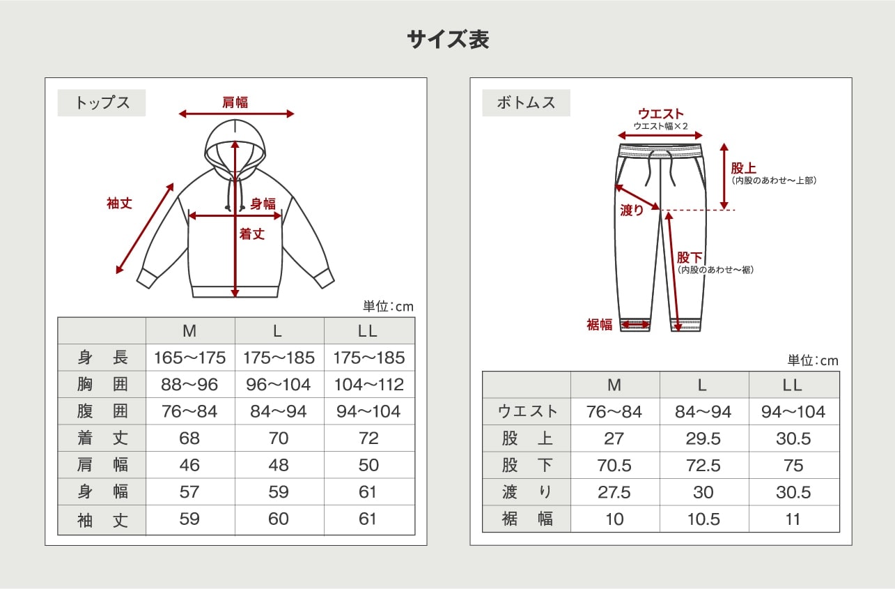 画像：サイズ表