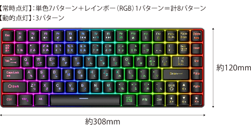 LED搭載有線ゲーミングキーボードテンキーレス GRPCT-WGKXK08BK 製品情報1