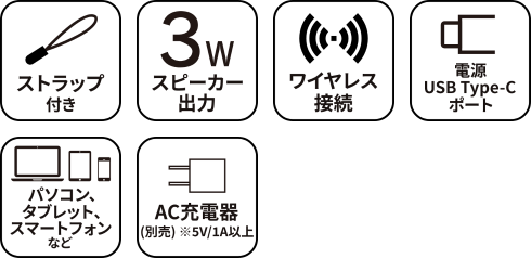BTポータブルスピーカーmini 各色 GRFD-SPK SM1 製品特徴