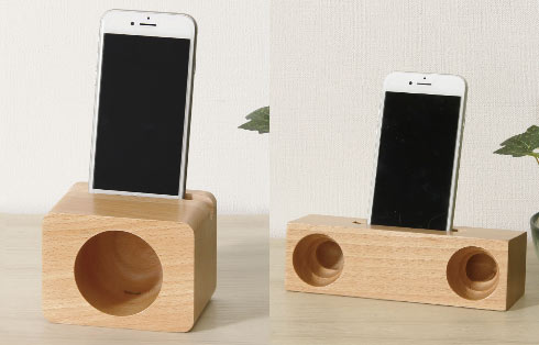 スマホ用木製スピーカーの使用イメージ