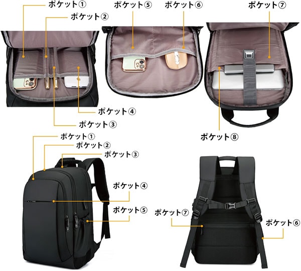 多機能リュック USB充電式エアポンプ付 背負ったままスマホを充電できる USBポート付きデイパック