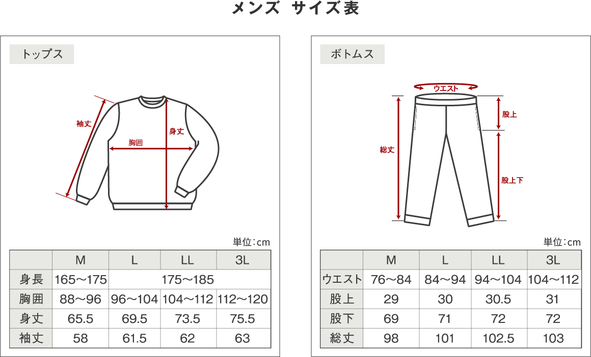 メンズ サイズ表