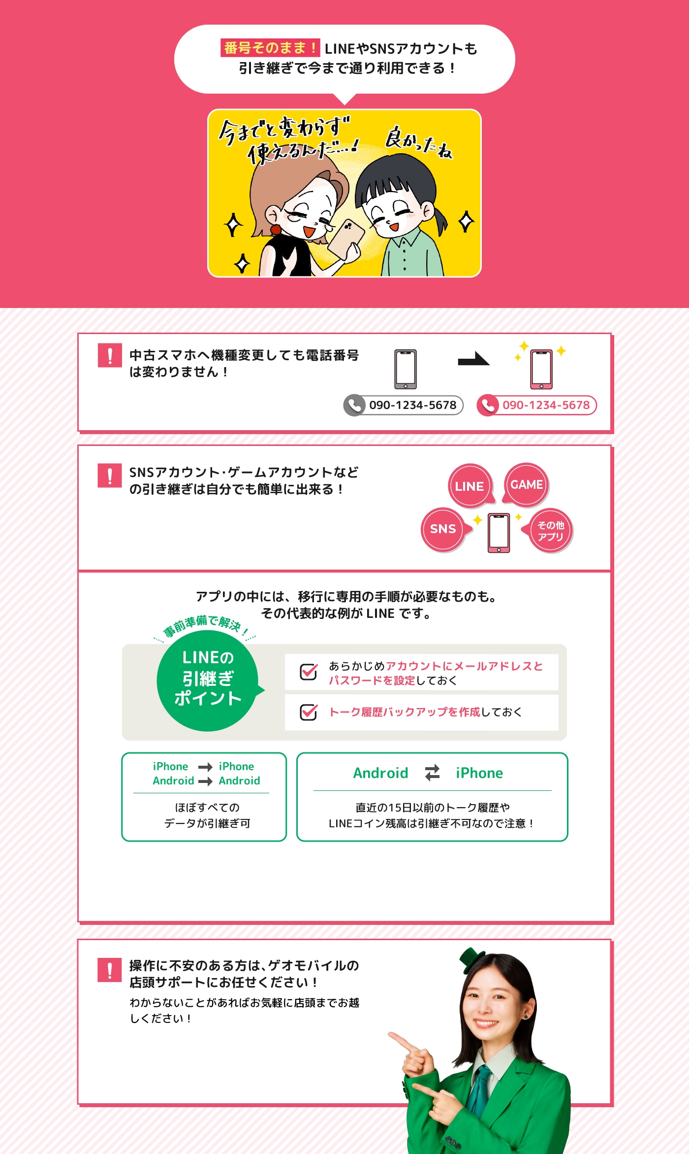 番号そのまま！LINEやSNSアカウントも引き継ぎで今まで通り利用できる！