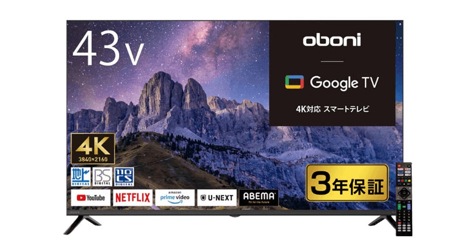 oboni　43V型4K対応液晶スマートテレビ