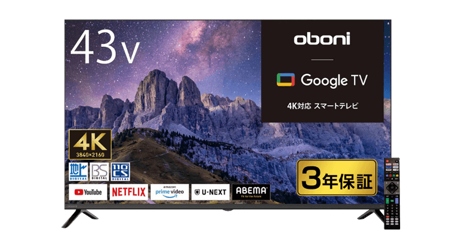 oboni　43V型4K対応液晶スマートテレビ